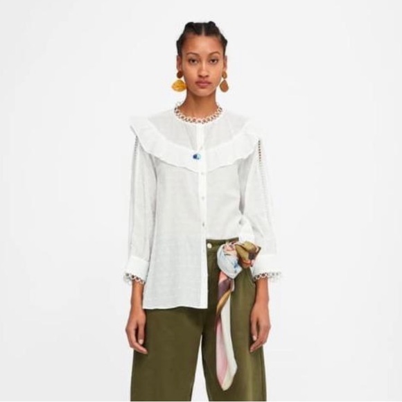 ZARA dotted mesh cotton blouse - Picture 2 of 2